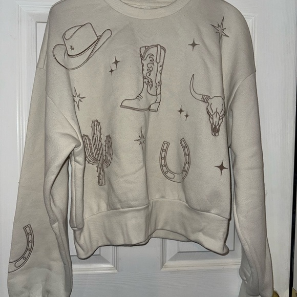 cotton essentials Sweaters - Western Graphic Cream Sweater